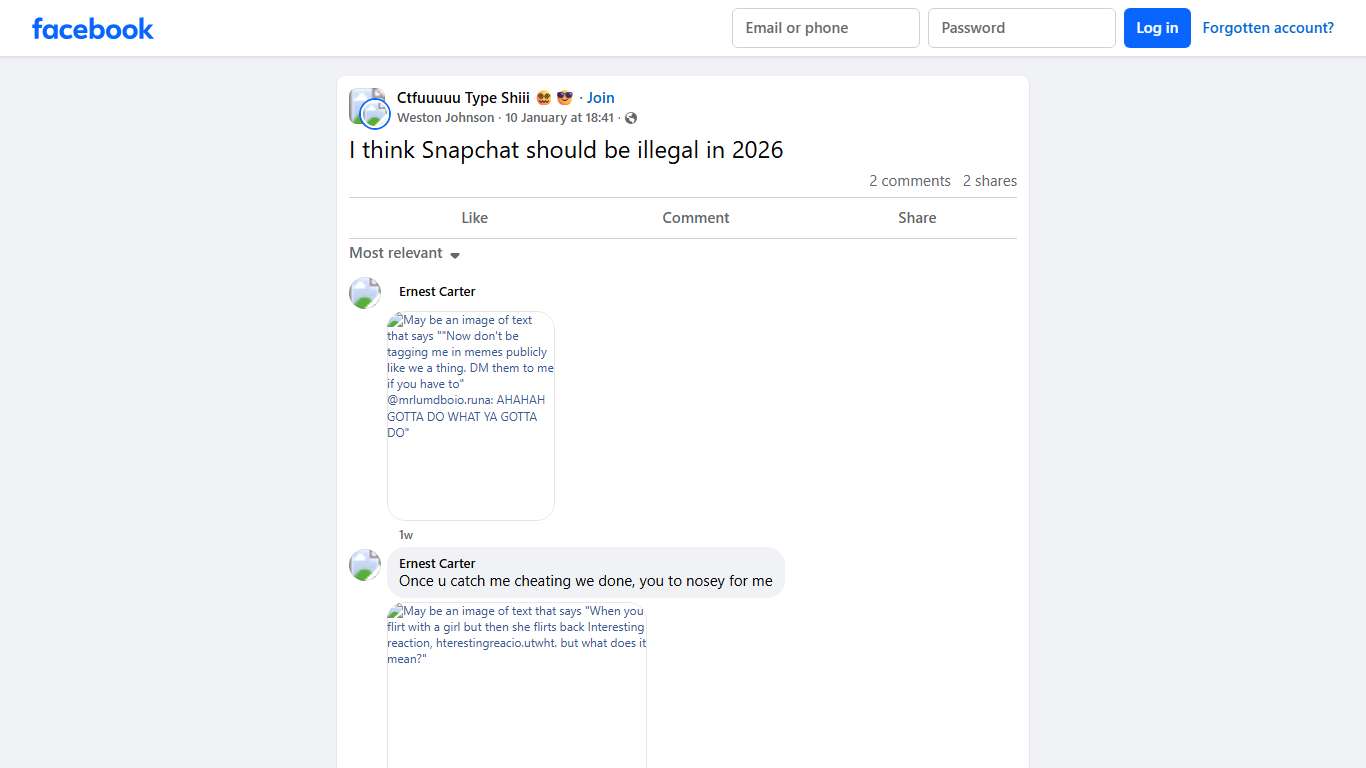 Ctfuuuuu Type Shiii 😵‍💫😎 I think Snapchat should be illegal in 2026 Facebook